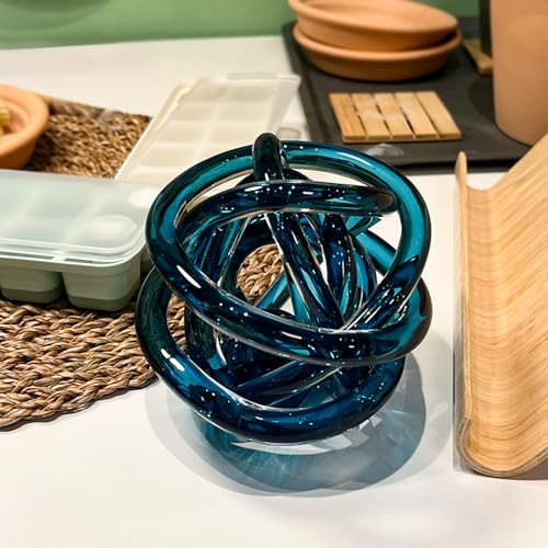 Glass Knot Teal Decor Ball - 5 Inch Hand Blown Infinity Sculpture Orbit Home Decor Table Decoration Interio Art - color: Navy Blue, size: 5-Inch Diameter