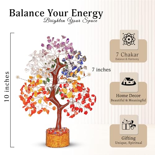 YATSKIA 7 Chakra Crystal Tree of Life, Gemstones and Crystals, Crystals Home Office Decor, Birthday Gifts for Women - color: Seven Chakra (Silver Wire)