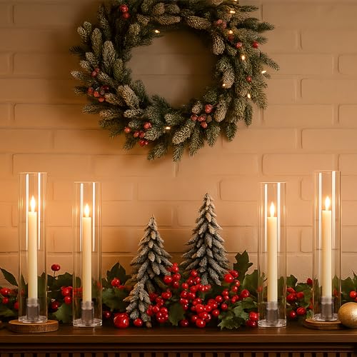 Hurricane Candle Holder Thickened Cylinder Covers 4 Pcs Taper Candle Sticks Holder Glass Tall Candlesticks Holders Centerpiece for Wedding Dining Table - color: Clear
