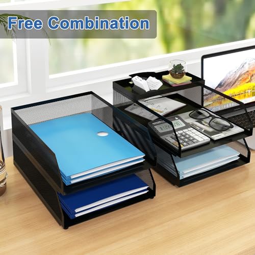 Natwind 4-Tier Paper Organizers,Desk Organizer,Stackable Paper Tray, Desk Accessories,Metal Mesh Desktop Organizer,Letter Trays,File Document Storage Rack for for Home, Office, School (Black) - color: Black, size: 4 tier