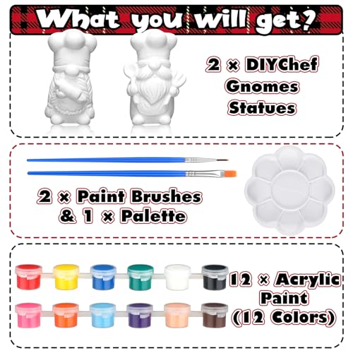 Seenelling 2 Pack Chef Gnome Ready to Paint Your Own Statues 4'' DIY Unpainted Ceramics Figurines Kit Blank Paintable Ceramics Art and Crafts Decorations - style: Chef Gnome