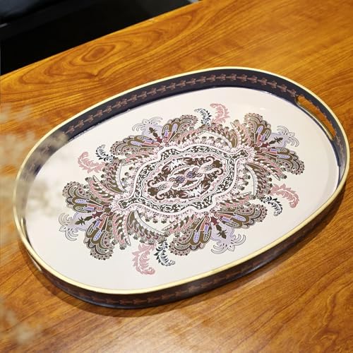 Oval Plastic Serving Tray with Handles, Elegant Decorative Tray for Coffee Table, Ottoman, Living Room, Kitchen, Outdoor Use. 10"*16"*1.4" B - color: Omovalb, size: 16" x 10" x 1.4"