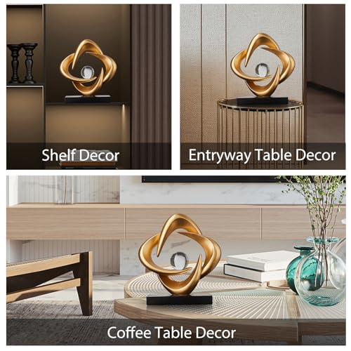 FJS Abstract Art Statues for Home Decor, White 4 Pointed Star Sculpture, 10.8" H Modern Coffee Table Bookshelf Decor Accents, Decorations for Living Room Dining Room Office Hotel (Gold) - color: B-gold
