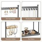 3 Tier Black Jewelry Stand, Necklace Organizer, Earring Holder with 44 Holes and 9 Hooks, for Necklaces, Bracelets, Rings - color: Black