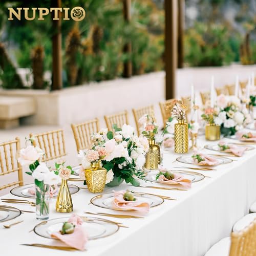 NUPTIO Bud Vases Bulk Gold: 30 Pcs Glass Small Vase Set for Flowers - Mini Vintage Flower Bottle Single Assorted Vases for Wedding Centerpieces