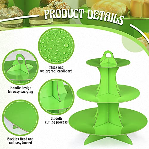 Zopeal 7 Pcs Dessert Table Display Set 3-Tier Cupcake Stand 1-Tier Cup Cake Display Tower Platters and Serving Trays Cardboard Cake Cookie Holders for Wedding Birthday Party Baby Shower(Green) - color: Green