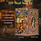 Book Nook Kit, Book Nook Kits for Adults DIY Booknook Model Build, DIY 3D Wooden Puzzle Bookend Booknook Bookshelf Insert Miniature Dollhouse Kit for Home Decoration - style: Cat Affairs Bureau