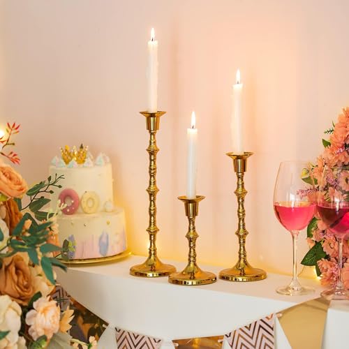 Brass Candlestick Holders Vintage: Tall Gold Taper Candle Holder Set of 30 Antique Candle Stick Holders for Christmas Wedding Centerpieve Living Room Mantle Home Decor Bridal Shower - size: 10 Sets(30 Pcs)