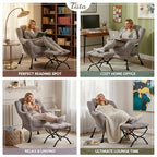 Tiita Modern Lazy Chair with Ottoman, Large Accent Armchair, Leisure Sofa Armchair with Footrest for Bedroom, Living Room, and Dorm Rooms - color: Light Grey