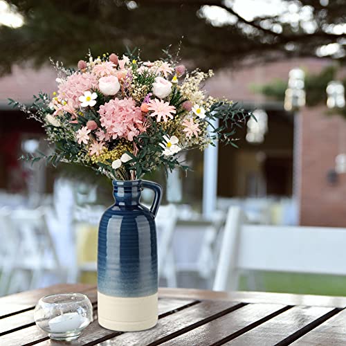 12.5" Blue Ceramic Vase for Home Decor Large Decorative Vase Boho Pottery Bud Vase for Flowers Rustic Farmhouse Tall Single Flower Vase for Centerpieces Pampas Grass - color: Blue