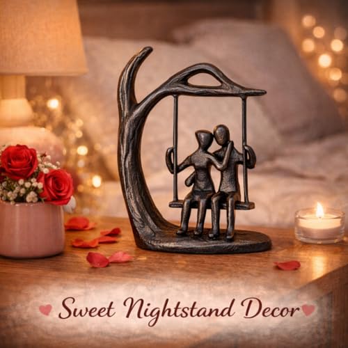 Couple Swing Statue, Solid Cast Iron Romantic Couple Figurine, for Wife Husband, Valentine’s Day Gift for Him Her, Modern Home Decor for Shelf Mantel, 6.46" Tall