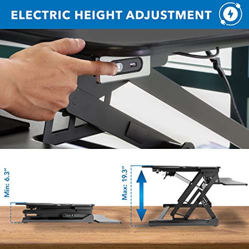 Mount-It! Electric Standing Desk Converter with Dual Monitor Arm, Stand Up Desk Riser X-Large 47.2" Wide, Electric Desk Riser with Mount for 2 Screens (Max 32"), Desktop with Keyboard Tray, USB, Black - size: X-Large 47.2"