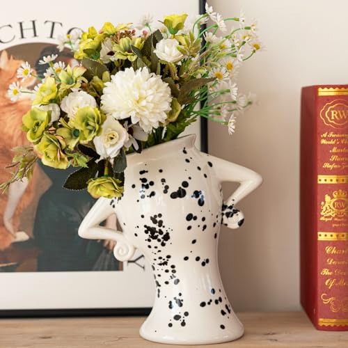 COTYNI Ceramic Vase with Attitude, Unique Flower Vase for Home Decor, Sassy Decorative Vase for Flowers, Cute Boho Vase for Bookshelf Decor, Vintage Quirky Electic Funky Decor for Living Room