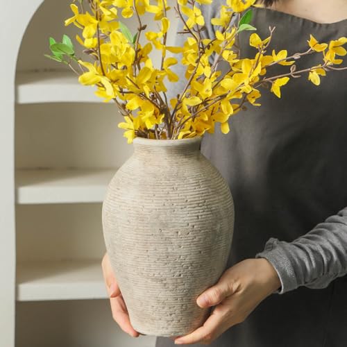 Vanselia Ceramic Flower Vase Home Decor - Large Farmhouse Table Vases Rustic Vintage Living Room Kitchen Bedroom Decorations for House Book Shelf Office Coffee Desk Dining Fireplace (9" Retro) - color: Retro-9"