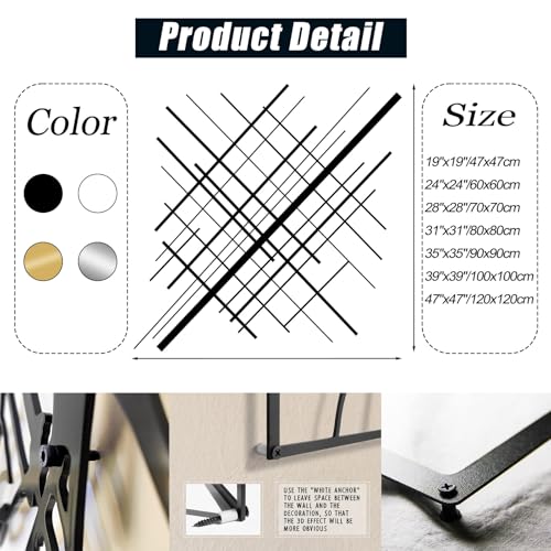 Metal Geometric Overlapping Lines Wall Art, Metal Lines Wall Decor, Minimalist Line Art, Abstract Line Wall Decor, Modern Geometric Decorations for Living Room (Black, 39"x39"/100x100cm) - color: Black, size: 39L" x 39W"