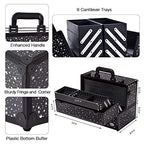 Makeup Case 6 Trays Large 14" x 8.5" x 11" Train Cases Cosmetic Organizer Storage Box by Joligrace - Star Pattern - color: Black Star