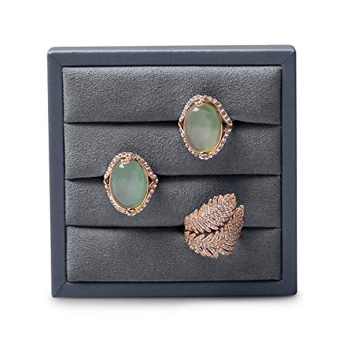 Oirlv Premium Leather Ring Display Stand Small Ring Tray Showcase Jewelry Display Home Organizer(Grey) - color: Grey