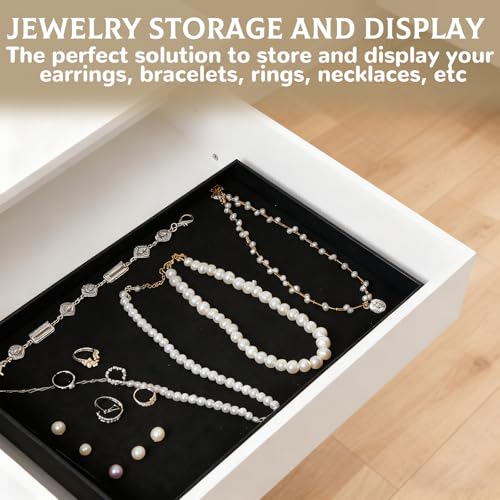 YEXEXINM 12 Pcs Velvet Stackable Jewelry Tray Showcase Display, Jewelry Organizer Trays for Drawers and Countertop, Black Empty Plates for Necklace, Ring, Bracelet, and Earring Storage Display