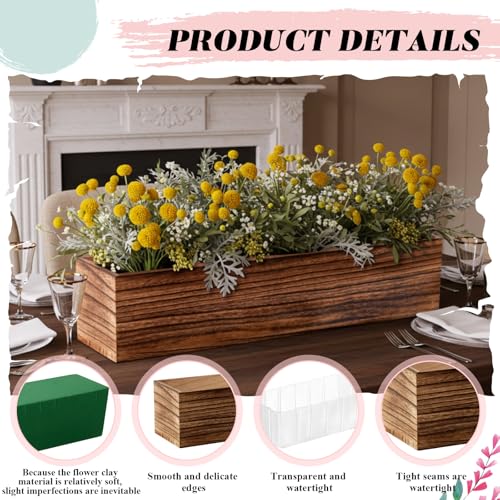 Dandat 6 Set Wooden Boxes for Centerpieces 16x4 Inch Rectangle Wooden Planter Box Rustic Wood Planter with Removable Plastic Liner Floral Foam Blocks for Centerpieces Home Wedding Garden Decor - size: 16x4 Inch
