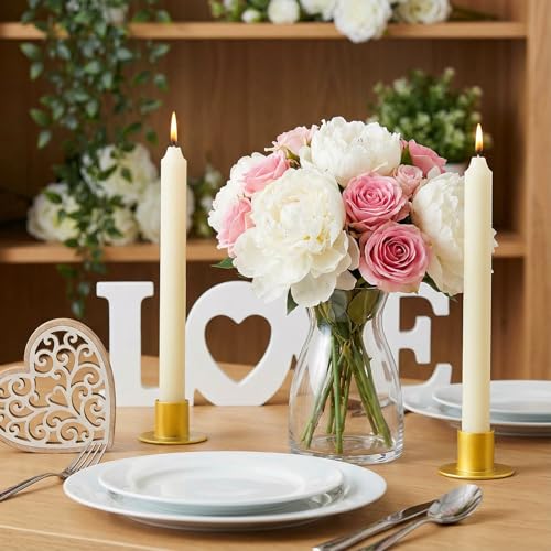 18 Pcs Gold Taper Candle Holders, Metal Candlestick Holders for Pillar Candles, Wedding Anniversary Dinner Party Centerpieces Decor