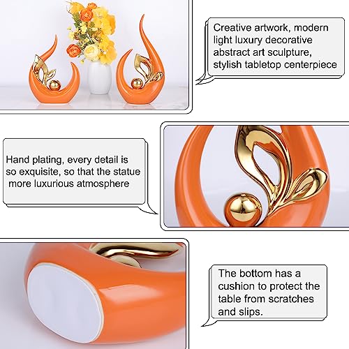 9.4" H Orange Gold Abstract Sculptures Home Decor, Ceramic Art Statue Cool Stuff to Put on Shelves&tv Stand Decor, Gold Accent Entertainment Center, for Fireplace Coffee Table Dining Table Decorate - color: Orange Gold, size: 9.4in/H