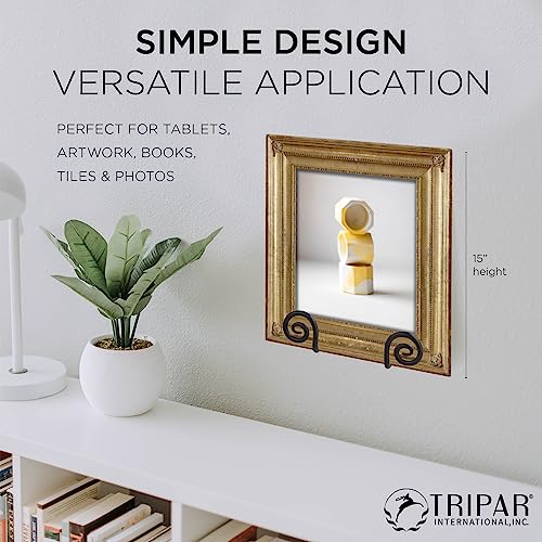 TRIPAR Decorative Scroll Rack, Large Black Display (4.5 Inch Depth) - Functions as Wall Rack or Tabletop Easel - Lightweight and Durable - Showcase Beautiful Plates, China, Artwork and More