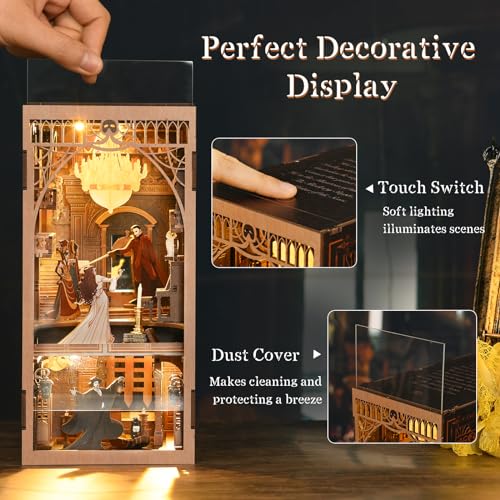 MiniCity DIY Book Nook Kit, Miniature Dollhouse Booknook Kit, 3D Wooden Puzzle Bookend Bookshelf Insert Decor with LED Light for Teens and Adults (Phantom of The Opera) - style: Phantom of The Opera