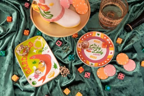 ban.do Novelty Trinket Tray, Ceramic Jewelry Dish, Small Decorative Tray for Keys or Decor, Cute Casino Chip Catchall Tray, Lucky Lady