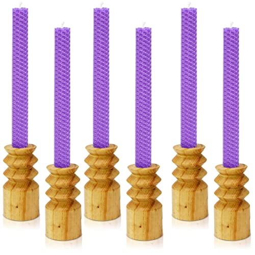 DEYBBY Natural Beeswax Taper Candles, Hand-Rolled Beeswax Candles Honeycomb Design, Dripless and Smokeless,Set of 6 (Purple) - color: Purple, size: 6 Pack
