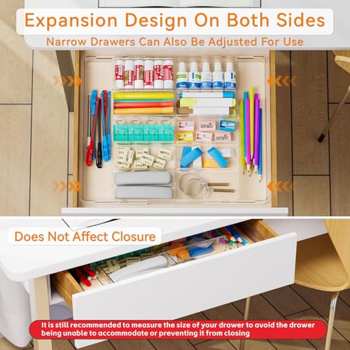 Yieach Large Expandable Desk Drawer Organizer Tray for Office Supplies and Accessories With 12 Adjustable Compartments,Office Drawer Organizers for Pencil,Pen and Kitchen Junk Drawer Organizer,Clear - size: L-12.6 to 21.3x14.5x1.8 In