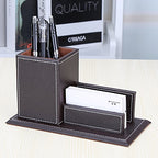 KINGFOM PU Leather Desk Organizer and Accessories, Pencil Holder for Desk with Business Cards Stand, School Office Supplies Collection Caddy Brown - color: Brown