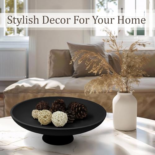 LIN CHUAN Large Decorative Bowl, Modern Resin Pedestal Bowl for Home Decor, Stylish Fruit Bowl for Kitchen Counter, Chic Key Holder for Entry Table, Matte Black - color: Black
