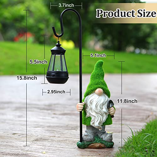 VChymm Flocked Solar Garden Gnomes Outdoor Statues 15.8”Outdoor Garden Decor LED Outdoor Decor Light Unique Housewarming Gifts Yard Art Sculptures for Patio Lawn Ornaments - color: Hook Gnome