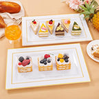 I00000 6 Pack Plastic Serving Trays, Gold Rim Disposable Serving Trays, Gold Disposable Serving Platter for Food Party Serving Platters and Plastic Trays 13.97x8.46 inches - color: White Gold
