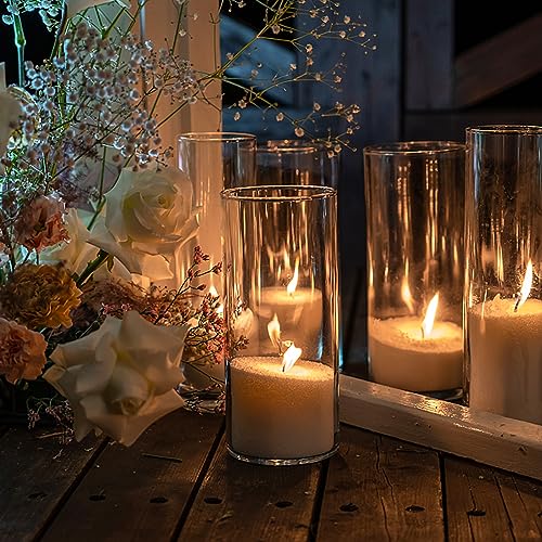 SUPMIND 6 Pack Glass Cylinder Vase for Table Centerpieces, 6 Inch Clear Glass Flower Vases Bulk Glass Hurricane Candle Holder Small Floral Vases for Table, Floating Candle Vase for Wedding Home Décor - size: 6" Height