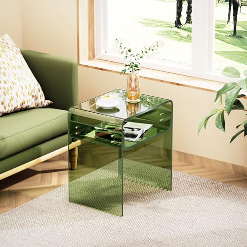 Clear Acrylic End Table 2-Tier Bedside Nightstand for Living Room Bedroom (1, Green) - color: Green