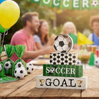 Smile Soccer Wooden Block Decor Set, 4-Piece SOCCER GOAL & Tiered Tray Tabletop Signs with Soccer Ball Figurine for Game Day & Sports Party Decorations - style: Soccer