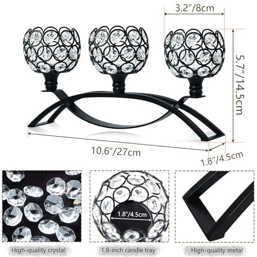 Crystal Tealight Candle Holder Centerpiece Home Decorative Candlestick Holder Elegant Table Centerpiece Home Decor Wedding Party Anniversary (Black, 3 Arm of 4 Pcs) - color: Black, size: 4 Pieces