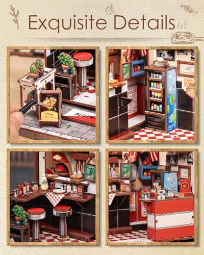 Cutefun Book Nook Kit - DIY Miniature Pizza Shop Booknook Kits for Adults and Teens, 3D Wooden Puzzle Bookend Bookshelf with LED Light, Creative Crafts Gifts for Beginners (Uncle Joe's Pizzeria) - style: Uncle Joe's Pizzeria