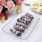3 Pack Plastic Serving Trays for Party - Gold Serving Tray 8 x 11 Inch - Heavy Duty Dessert Trays for Food - Rectangular Party Serving Trays for Entertaining - Clear Cookie Platters - color: Clear and Gold Rim