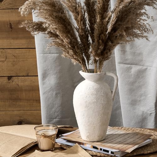 LUKA Rustic Farmhouse Terracotta Vase, 9.25 inch with Handle, Neutral Tall Clay Vase for Living Room, Table, Shelf Decor (Off-White) - color: Off-white, size: 9 inch (H)