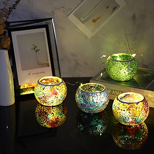 OwnMy 6PCS Mosaic Glass Tealight Holders: Round Votive Candle Holders & Stands for Table Centerpieces, Multicolor Glass Mosaic Tealight Holders, Small Potted Plant Bowl Candle Vases - color: Multicolor Set