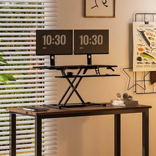 FLEXISPOT 40" Wide Standing Desk Converter Sit to Stand up Riser Height Adjustable Computer Workstation with Spacious 2-Tier Desktop, Black - color: Black, size: 40" 1pc