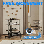Rfiver 4-Tier AV Media Stand with Wheels, Mobile Rack Audio Tower with Height Adjustable Shelves, Wooden Stereo Racks and Stands, Stereo Stand for Record Player, TV Box, Corner Entertainment Center