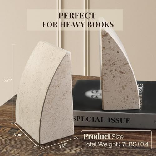 Koville Marble Bookends for Shelves, Large Bookends for Heavy Books, Non-Slip Heavy Duty Book Stopper for CD/Movies, Aesthetic Decorative Bookends for Shelves Table Home Decor(Brown) - color: Sail-brown