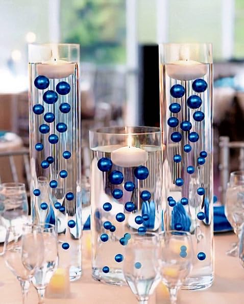 75 Floating Royal Blue (Navy) Pearls - with Must Have Transparent Water Gels KIT for The Best Floating Effect - Fills 1 GL of Gels for Vase Decorations-White Submersible Fairy Lights - color: Royal Blue, size: 1pk+litew