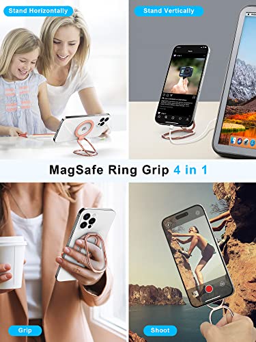 【2025 Upgraded】 Mag Safe Phone Ring Holder, SUPERONE Adjustable Magnetic Kickstand & Removable Phone Grip Compatible with Wireless Charging Only for iPhone 17 & 16 & 15 & 14 & 13 Series - Rose Gold - color: Rose Gold