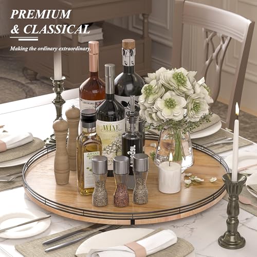 24" Lazy Susan Oak Wood Turntable Organizer for Cabinet, Farmhouse Round Wooden Large Lazy Susan Organization and Storage for Dining Table, Pantry, Kitchen, Countertop, Cupboard, Home Decor - color: Brown & Black, size: 24 inches