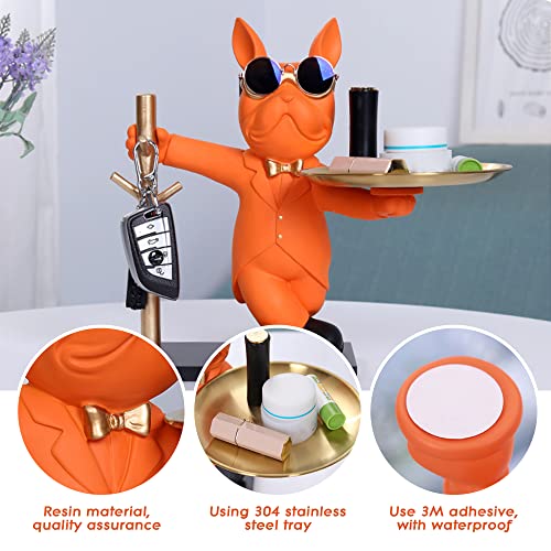 Modern Decor Resin Bulldog Tray Statue Tray Storage Key Holder Candy Jewelry Earrings Storage Tray Suitable for Modern Home Decor Aesthetic Table Decoration Office (Type A - Black)