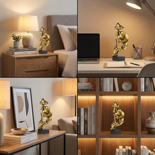 1 Piece Modern Silence Sculpture, Abstract Face Statue for Home Decor, Golden Silence Figurine for Living Room, 27cm Resin Art Piece